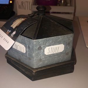 Rae Dunn Wooden and Galvanized pencil holder